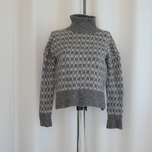 Everlane The Cloud Checkered Turtleneck Sweater Grey Sz S - Picture 2 of 6